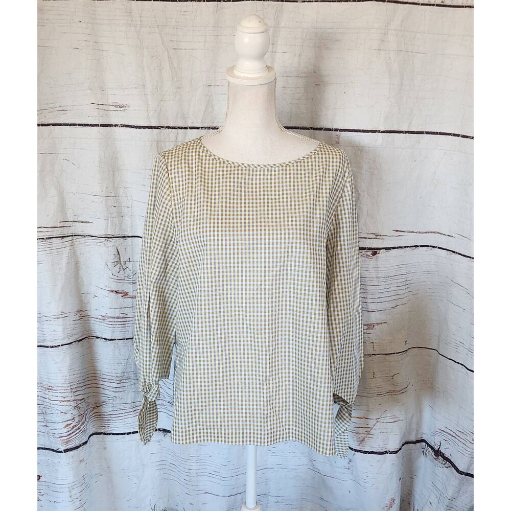 Lafayette 148 Paige Ithaca Gingham Check Blouse Size‎ Large